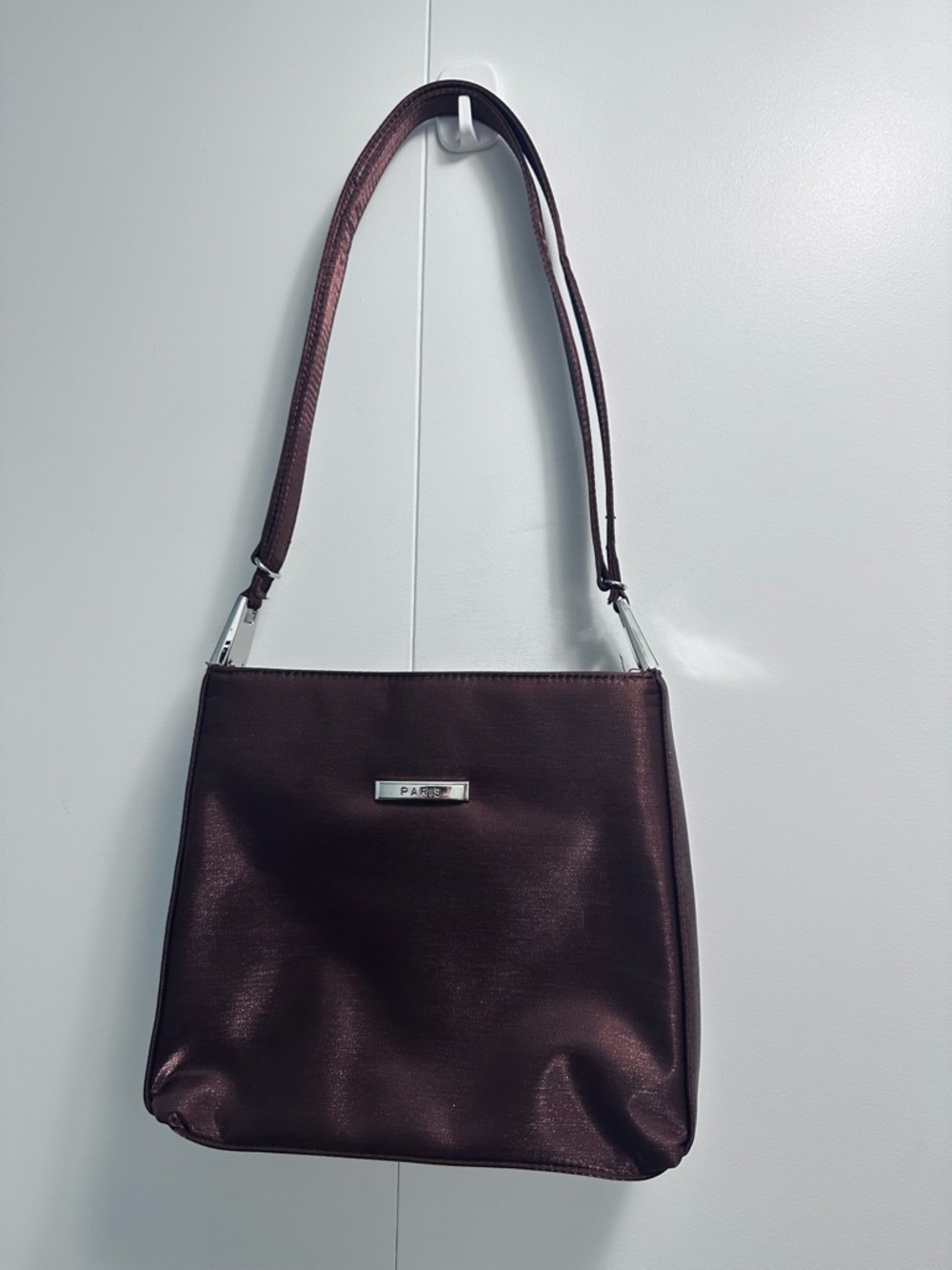 Metallic Plum Shoulder Bag with Silver Hardware